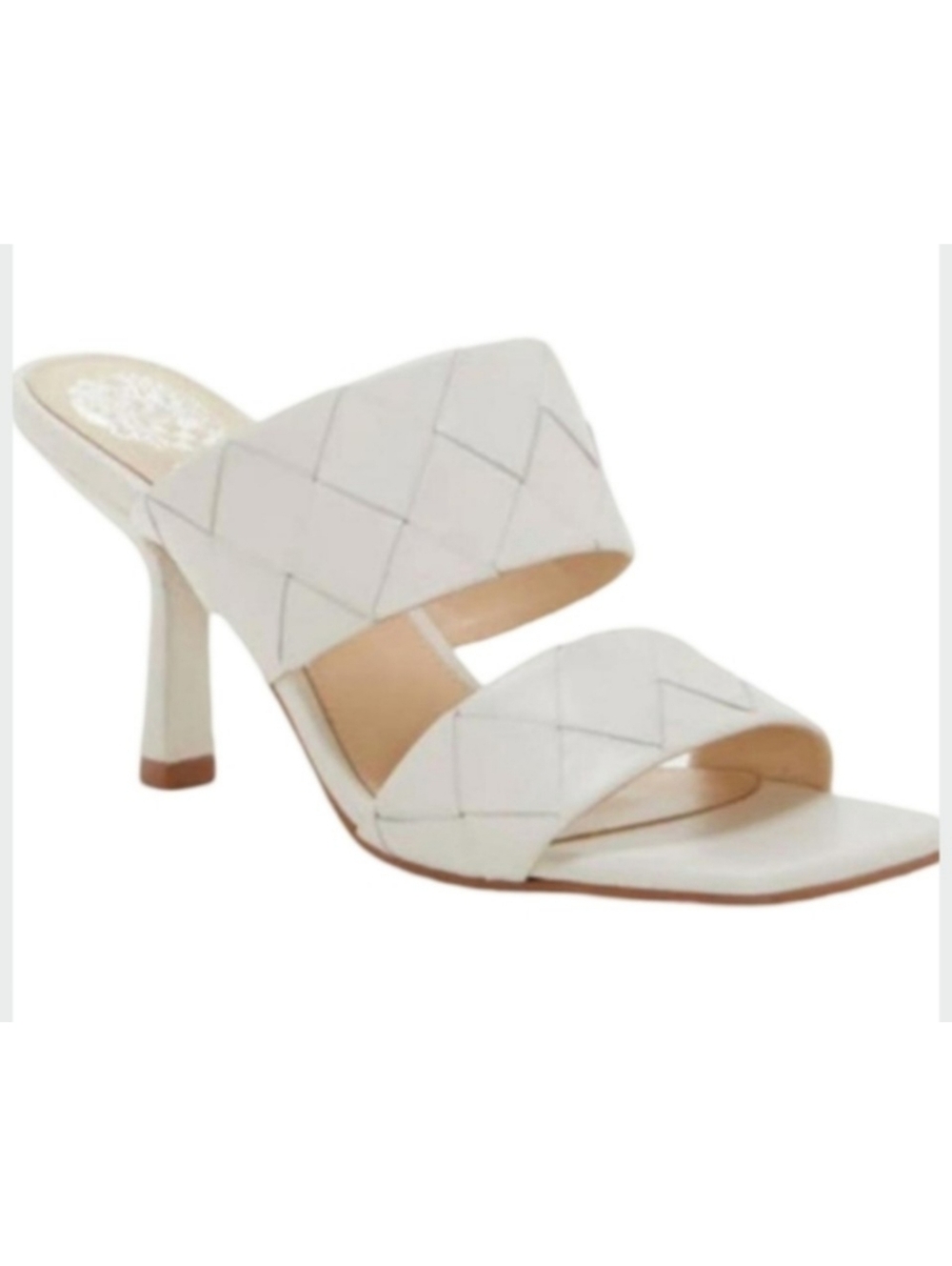 Vince Camuto Woven Leather Heeled Mule White Square Toe 7.5